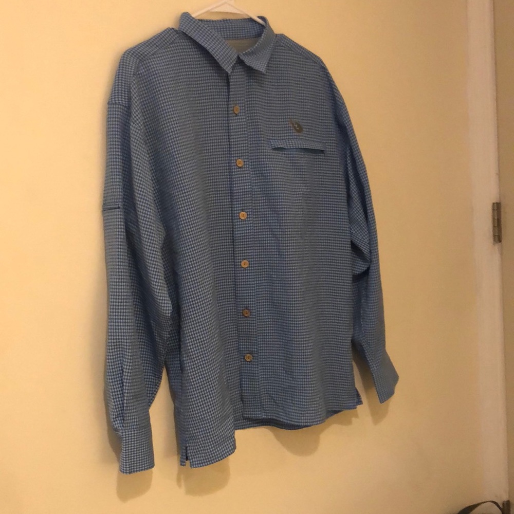 Mojo blue gingham button down vented sport shirt roll up sleeves large